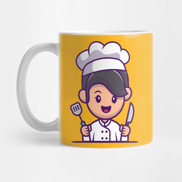 Chef Girl With Knife And Spatula Cartoon by Catalyst Labs